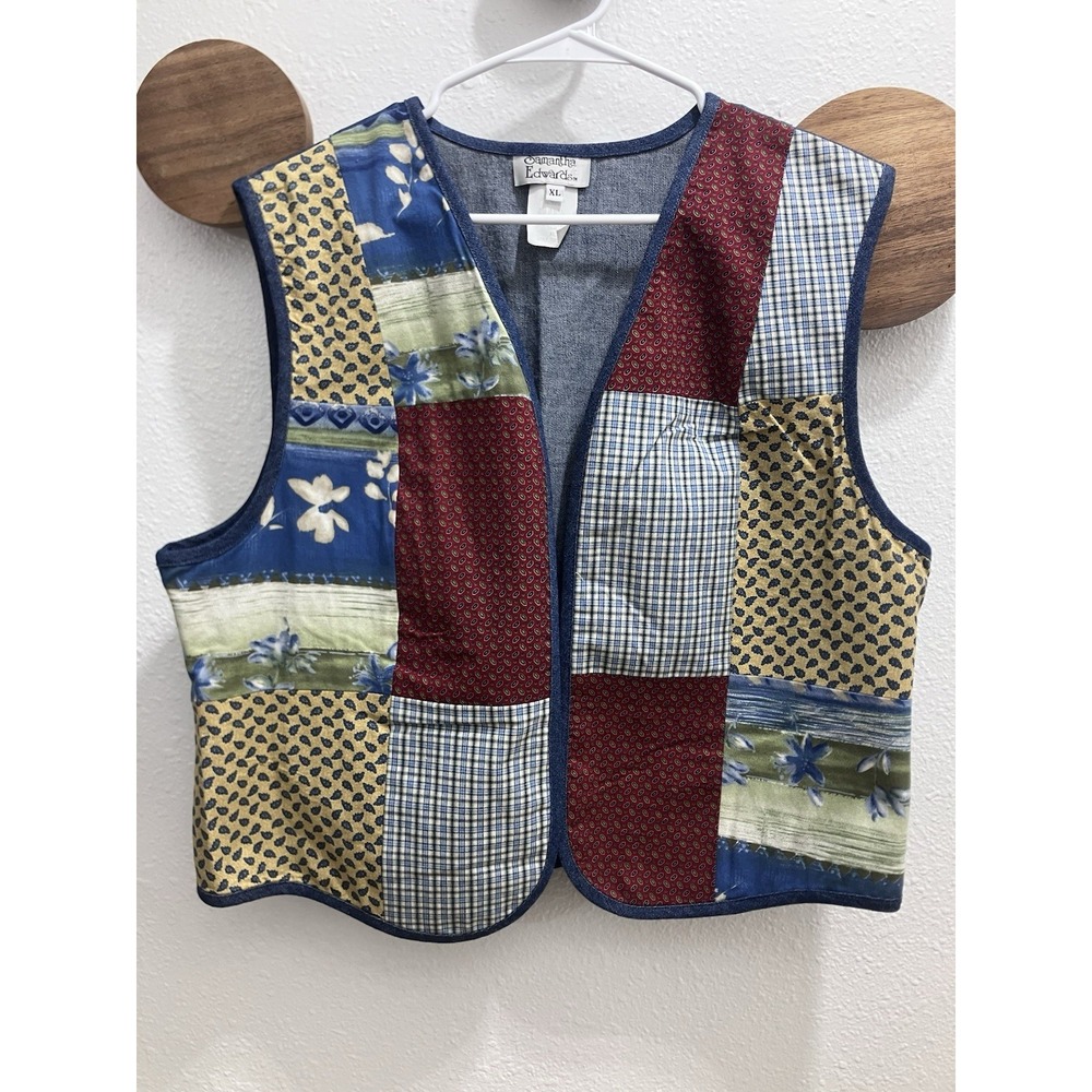 Vintage 90's Teacher Samantha Edward's Patchwork Vest With Denim Back Size XL